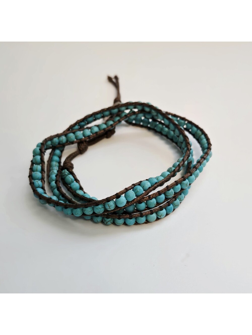 Victoria Emerson Bracelet Blue Turquoise Beaded Leather Wrap Toggle Boho Jewelry